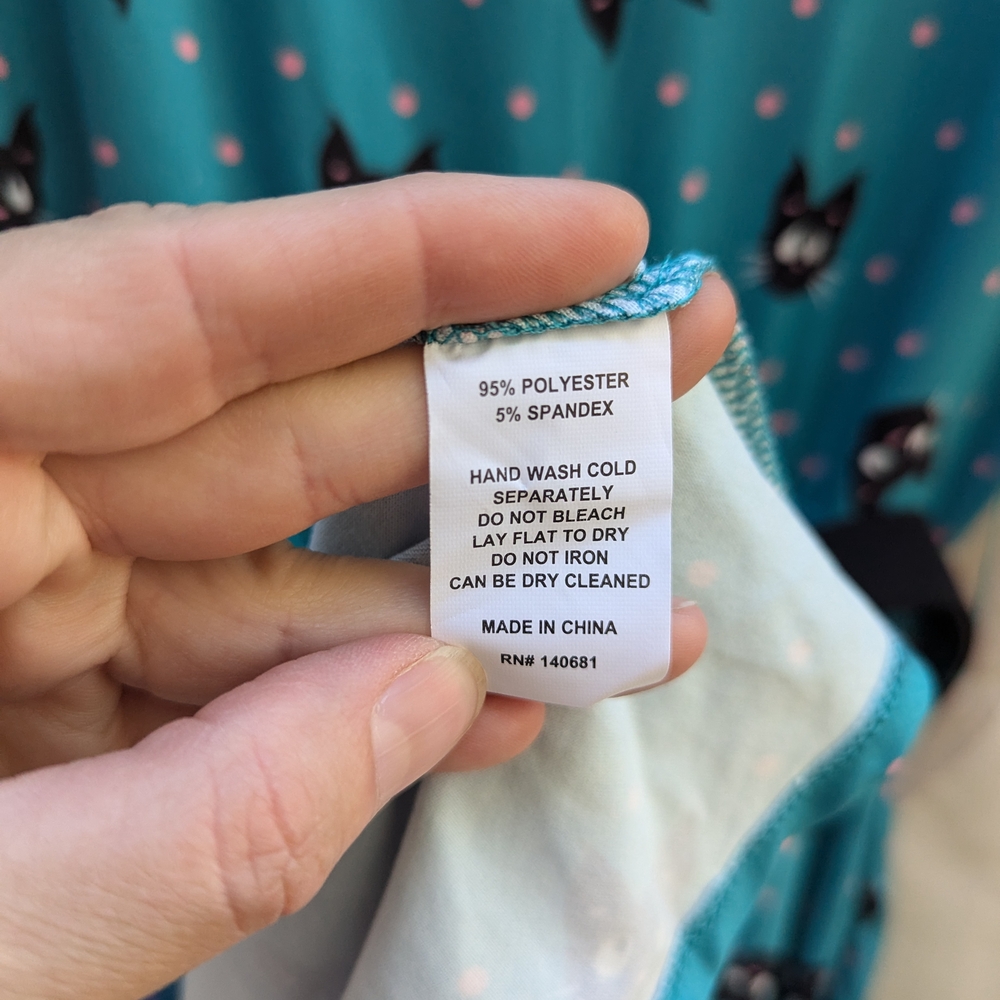 Unique Vintage Teal Cat Pattern Midi Dress - Picture 12 of 13